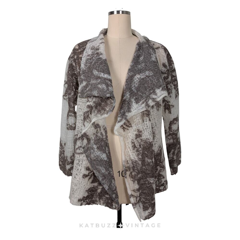 Wool Blend Cardigan Sweater Top OS Brown White Artsy Gauze Lagenlook Avant Garde